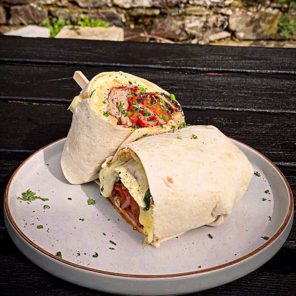 Breakfast Takeaway Bodmin wrap with egg bacon cheese and tomato